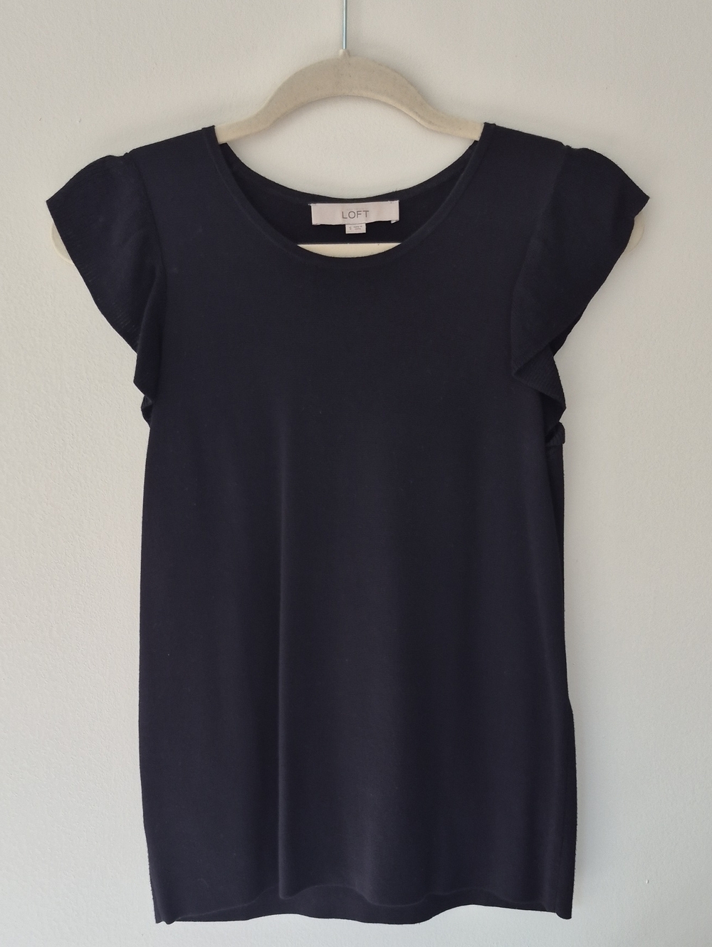 LOFT Black Short Sleeve Ruffle Shoulder Top